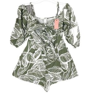Miss Lola’s Palm Springs Cotton Off The Shoulder Cutout Pocketed Romper Green S